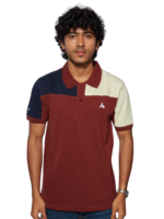 MENS CUT & SEW POLO T-SHIRT - SB PIQUE CN - NAVY/YELLOW/MAROON