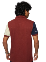 MENS CUT & SEW POLO T-SHIRT - SB PIQUE CN - NAVY/YELLOW/MAROON - Image 2