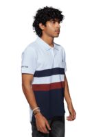 MENS CUT & SEW POLO T-SHIRT – SB PIQUE CN – WHITE/NAVY/MAROON - Image 2