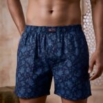 Dark blue base with elegant floral print